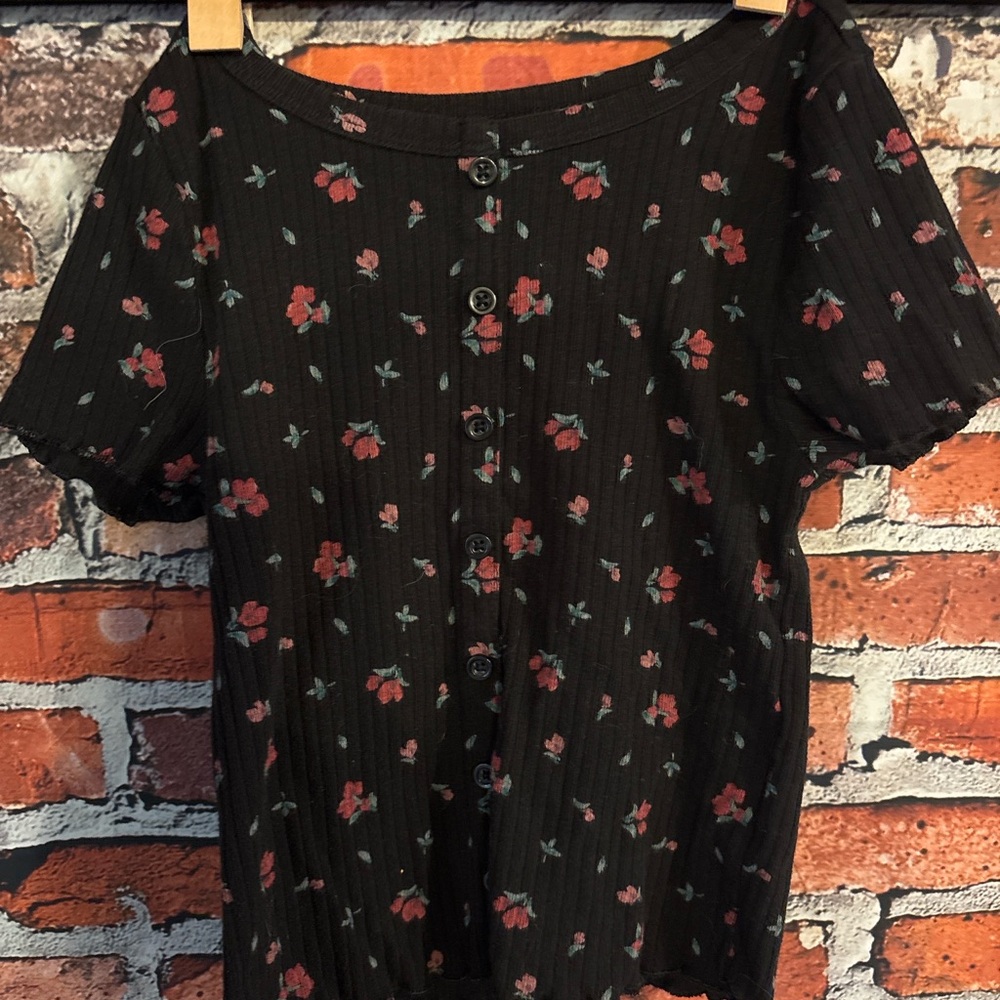 Wonder Nation Black Floral Short Sleeve Top